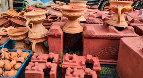 Traditional handmade clay stove used in village area , Traditional cooking tools and equipments.
