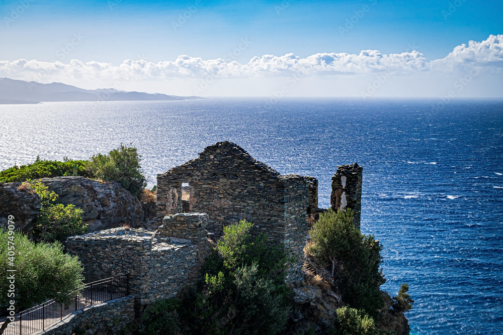 Ruins of a house on the hill located by Nonza, Corse, France