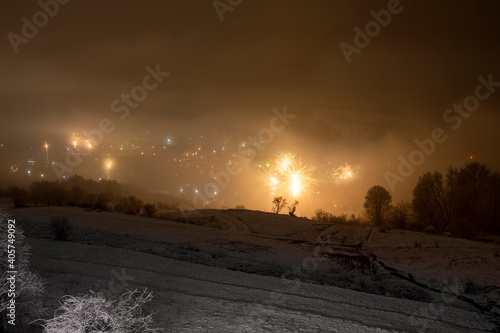 Winter landscape of Volovets town in New year s night
