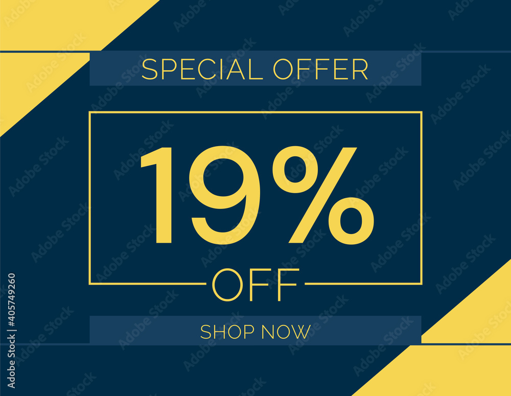 Sale special offer 19% off sign, 19 percent Discount sale minimal banner vector illustration