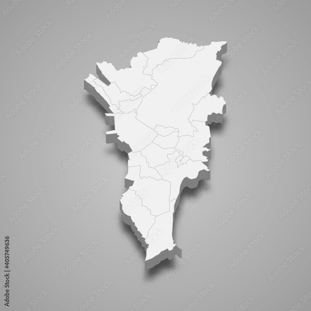 3d isometric map of Metropolitan Manila is a region of Philippines,