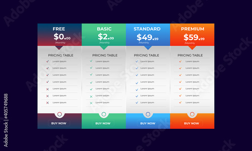 Pricing table list