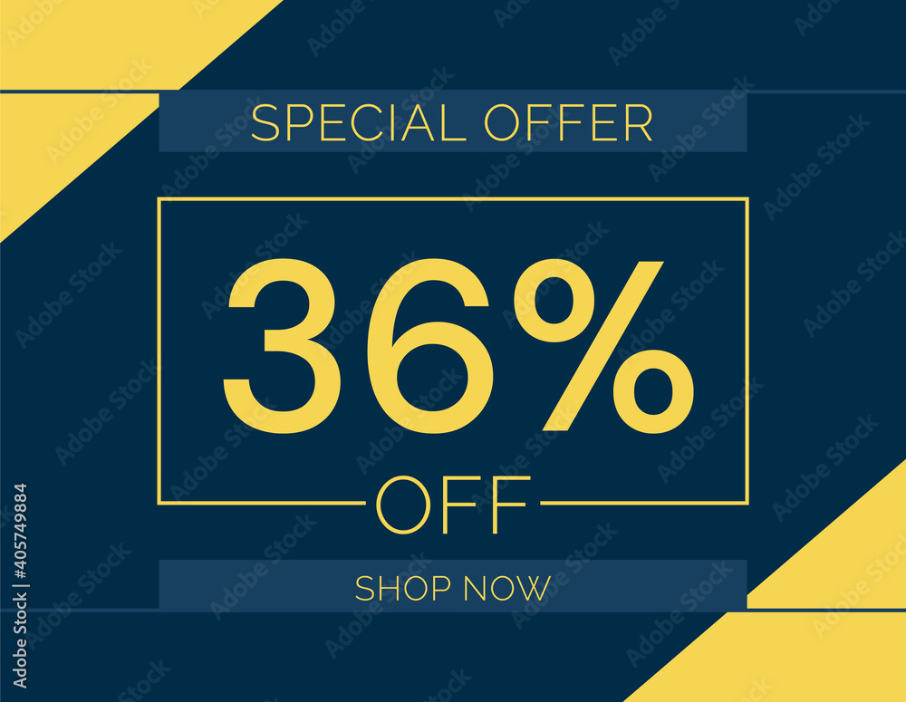 Sale special offer 36% off sign, 36 percent Discount sale minimal banner vector illustration