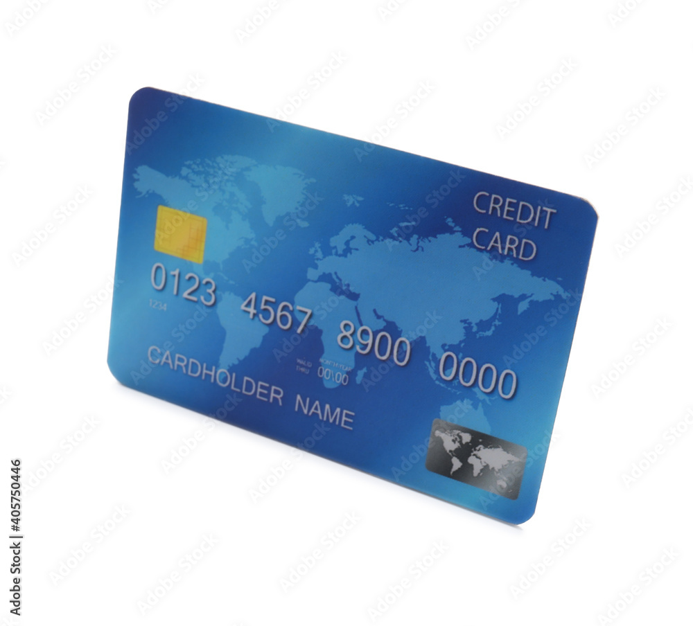 Blue plastic credit card on white background Blue plastic credit card on white background