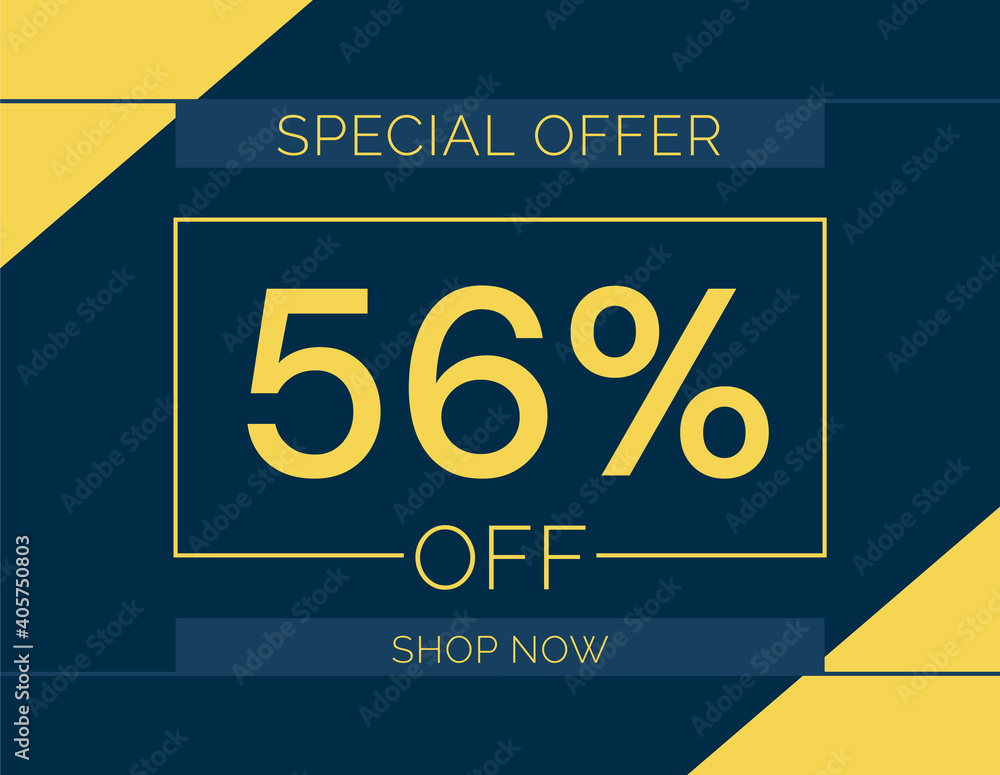 Sale special offer 56% off sign, 56 percent Discount sale minimal banner vector illustration