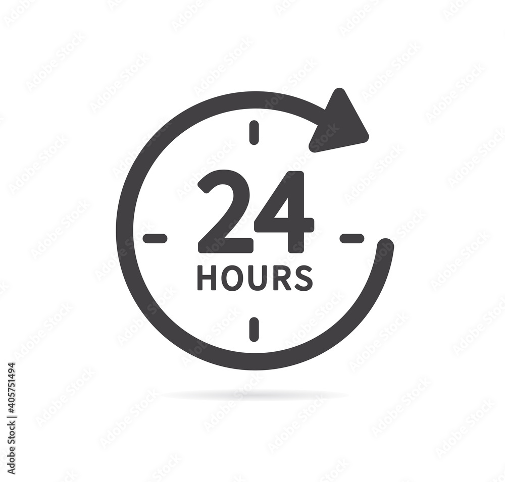 24 hours icon isolated on white background. Twenty four hour open. Vector illustration. 24 hours icon isolated on white background. Twenty four hour open. Vector illustration.