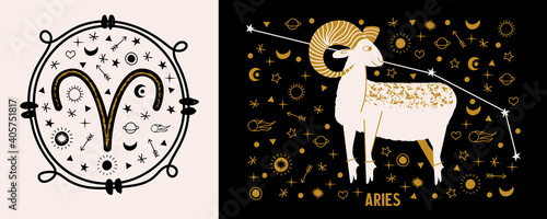 Aries zodiac sign. Horoscope and astrology. Vector illustration in a flat style.