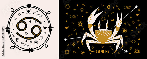 Cancer is a sign of the zodiac. Horoscope and astrology. Vector hand drawn illustration in a flat style.