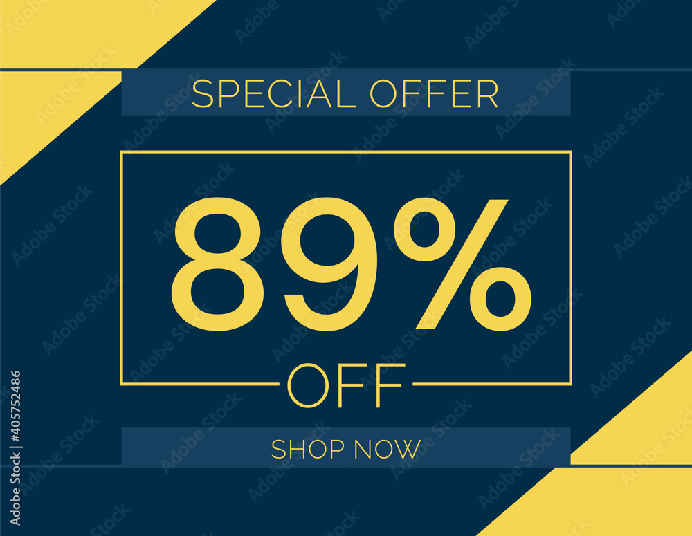 Sale special offer 89% off sign, 89 percent Discount sale minimal banner vector illustration Sale special offer 89% off sign, 89 percent Discount sale minimal banner vector illustration
