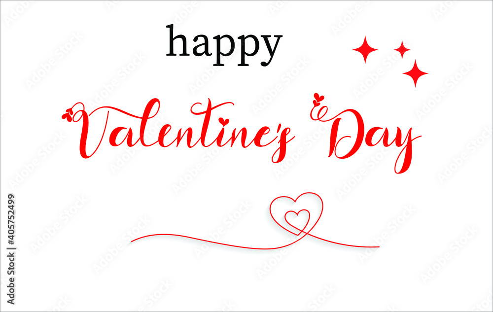 Lettering Happy Valentines Day banner. Valentines Day greeting card template with typography text happy valentine`s day and red heart and line on background. Vector illustration