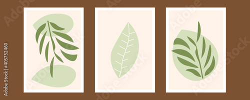 Botanical wall art vector set. Foliage line art drawing with abstract shape. Abstract Plant Art design for print, cover, wallpaper, Minimal and natural wall art. Vector illustration. 