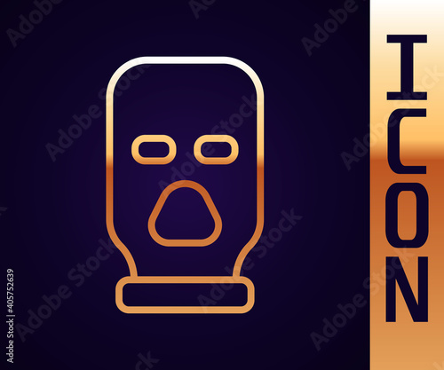 Gold line Balaclava icon isolated on black background. A piece of clothing for winter sports or a mask for a criminal or a thief. Vector.