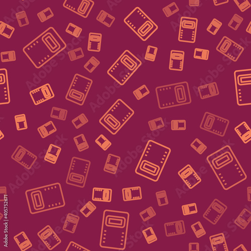 Brown line Police assault shield icon isolated seamless pattern on red background. Vector.