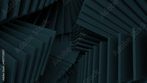 Abstract Geometric Deep Green 3d Rendering of Dimensional Panels for Business Presentation