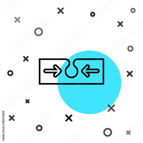 Black line Acne icon isolated on white background. Inflamed pimple on the skin. The sebum in the clogged pore promotes the growth of a bacteria. Random dynamic shapes. Vector.