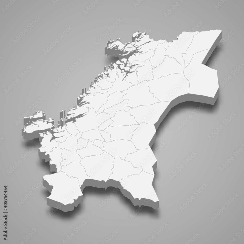 Fototapeta premium 3d isometric map of Trondelag is a county of Norway, vector illustration