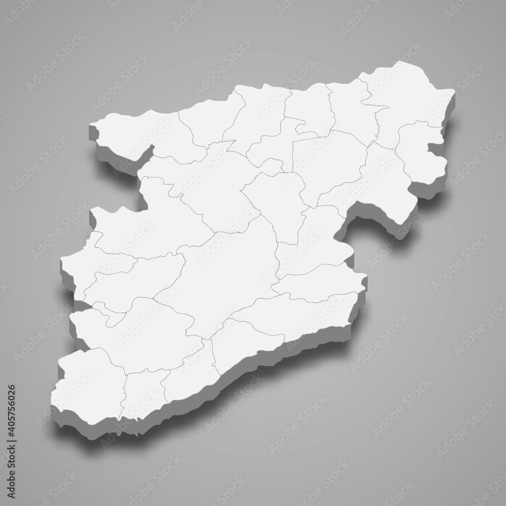 3d isometric map of Viseu is a district of Portugal, vector illustration