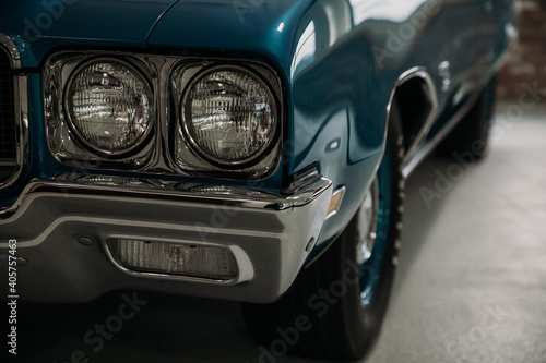 Vintage Blue Car Headlights © Sarah Campo Photo