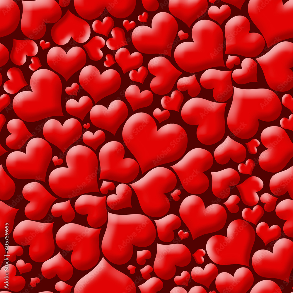Pattern with red chaotic hearts on a dark burgundy background. Repeating pattern for packaging, paper, gift, screensaver or background. February 14, Mother's Day, Valentine's Day, holiday. Pattern with red chaotic hearts on a dark burgundy background. Repeating pattern for packaging, paper, gift, screensaver or background. February 14, Mother's Day, Valentine's Day, holiday.