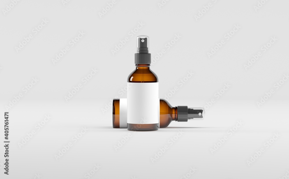 Amber Spray Bottle Mockup 3D Illustration-Two Bottles Amber Spray Bottle Mockup 3D Illustration-Two Bottles