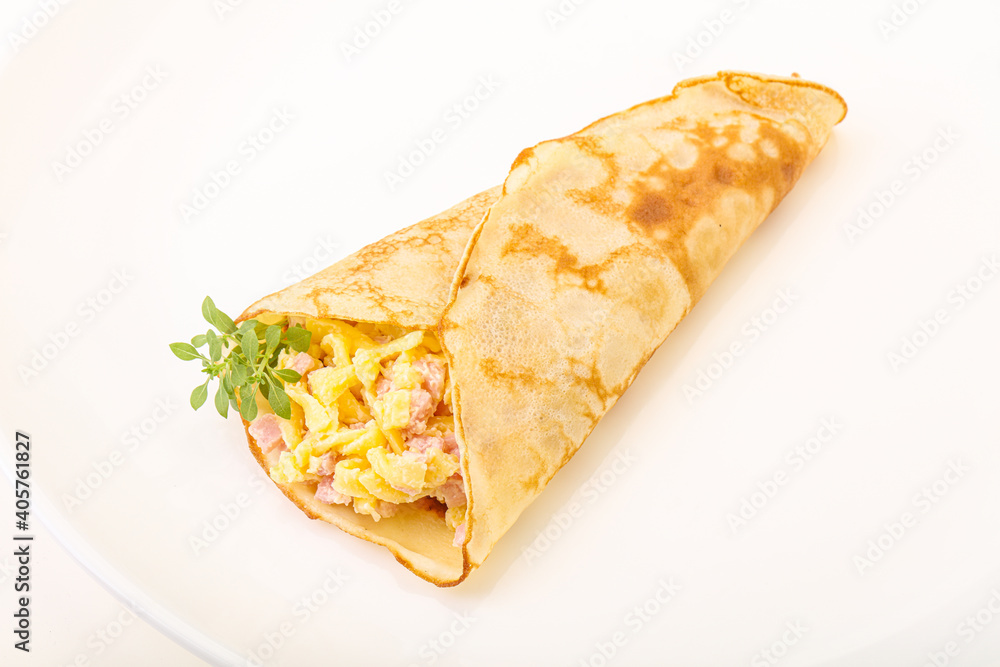 Pancake with cheese and ham