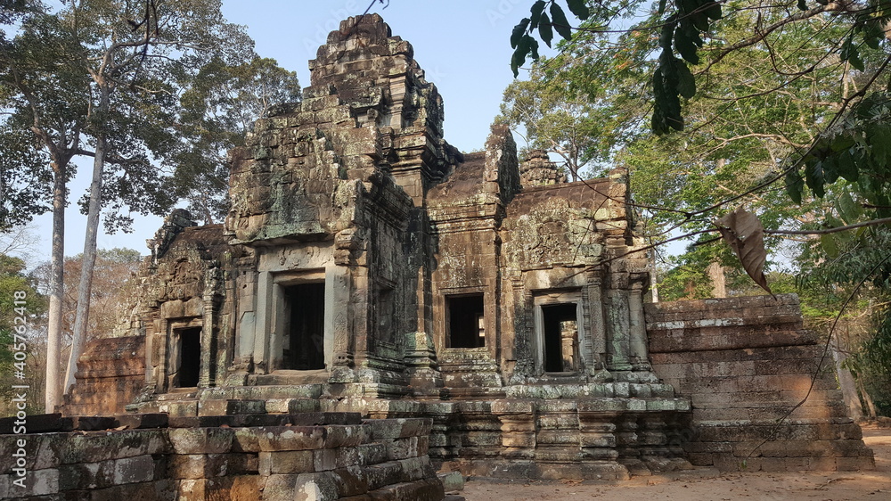 Naklejka premium Cambodia. Txommanon temple. The Hindu temple was built at the beginning of the 12th century. Angkor period. Located on the north side of the city of Angkor Thom.