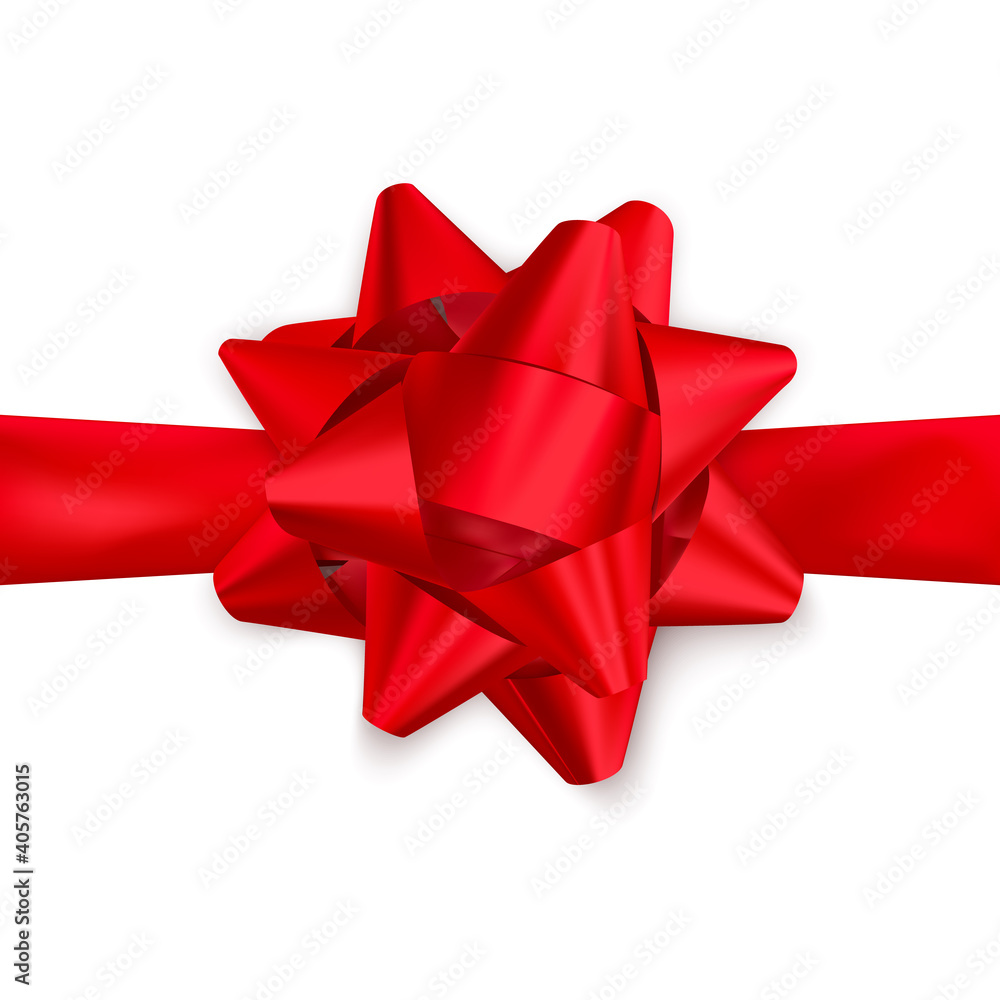 Red satin ribbon and bow top view. Decoration element for Valentines day or other holiday. Vector Red satin ribbon and bow top view. Decoration element for Valentines day or other holiday. Vector