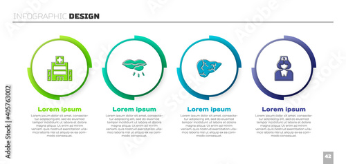 Set Medical hospital building, Herpes lip, Hepatitis virus and Nurse. Business infographic template. Vector.