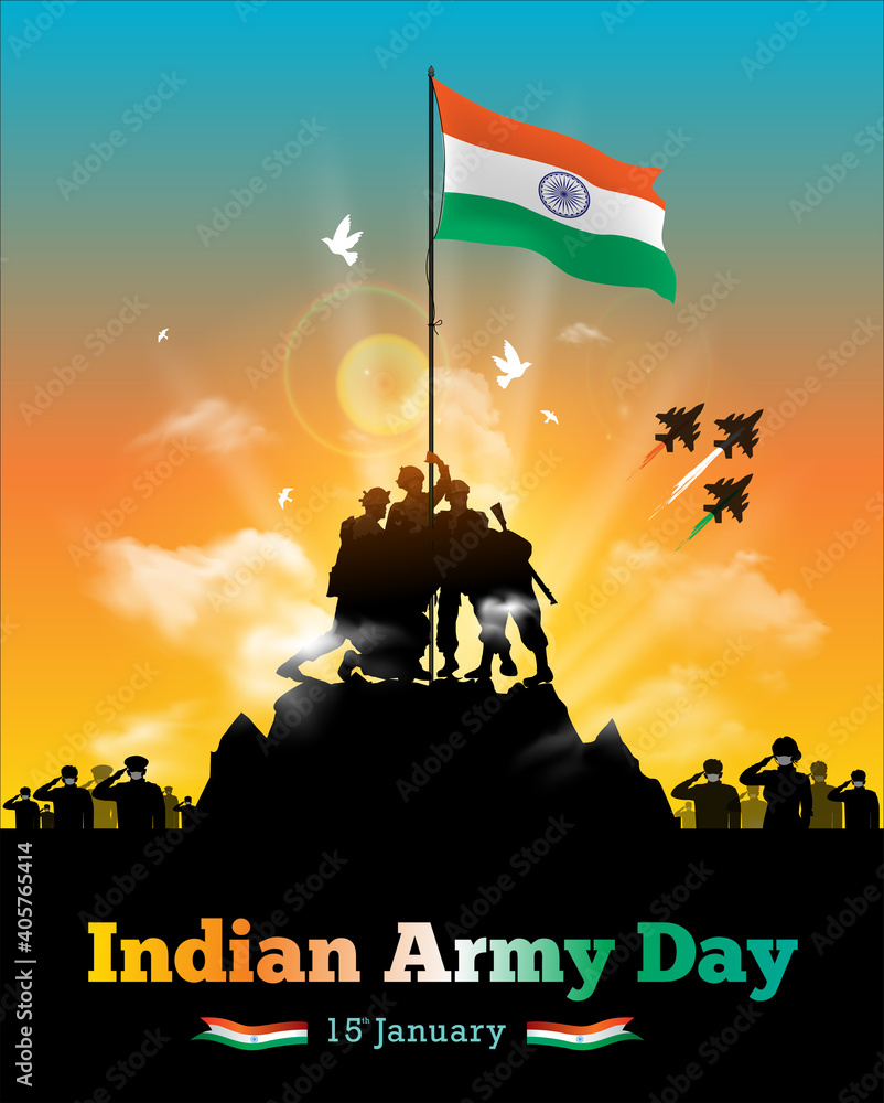 illustration of Army day of India, Republic day celebration background with  soldiers hold up Indian flag, applaud victory, people appreciating,  clapping and saluting Indian army soldier Stock Illustration | Adobe Stock