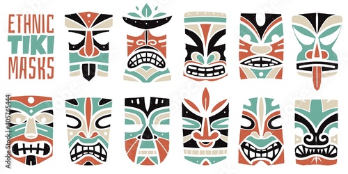 color hawaiian masks prints. Vector set