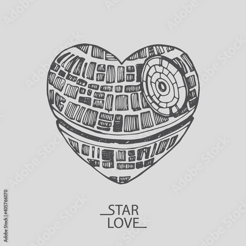 Sketch illustration of a love heart star wars Valentine's day