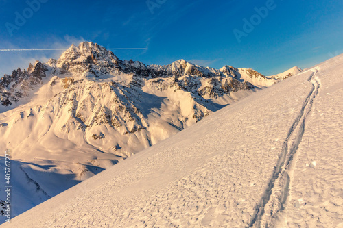 The peak of rochebrune in winter - Le pic de rochebrune en hiver, queyras, hautes alpes photo