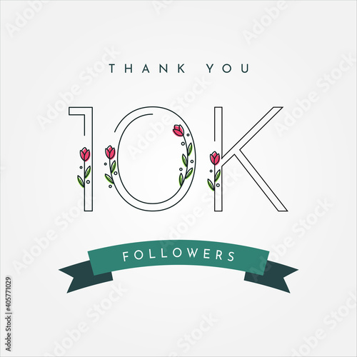 Thank You 10k Followers with flower illustration template design