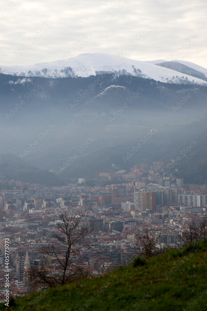 View of Bilbao from a hill in a winter day