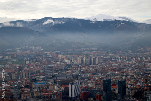 View of Bilbao from a hill in a winter day