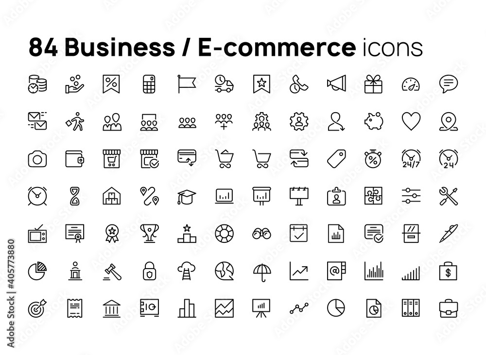 Business, e-commerce. High quality concepts of linear minimalistic flat vector icons set for web sites, interface of mobile applications and design of printed products.