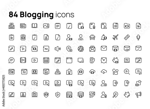 Blogging. High quality concepts of linear minimalistic flat vector icons set for web sites, interface of mobile applications and design of printed products.