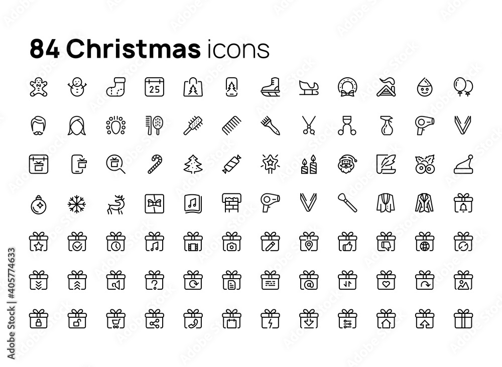 Christmas and new year. High quality concepts of linear minimalistic flat vector icons set for web sites, interface of mobile applications and design of printed products.