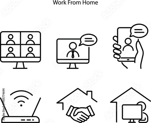 Work at home line icon. Outsource job sign. Remote office employee symbol. Quality design element. Line style work home icon. Editable stroke. Vector