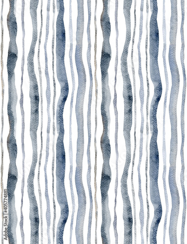 Watercolor vertical stripes. Gray stripped pattern on white. Hand drawn stainy brush strokes in muted halftones