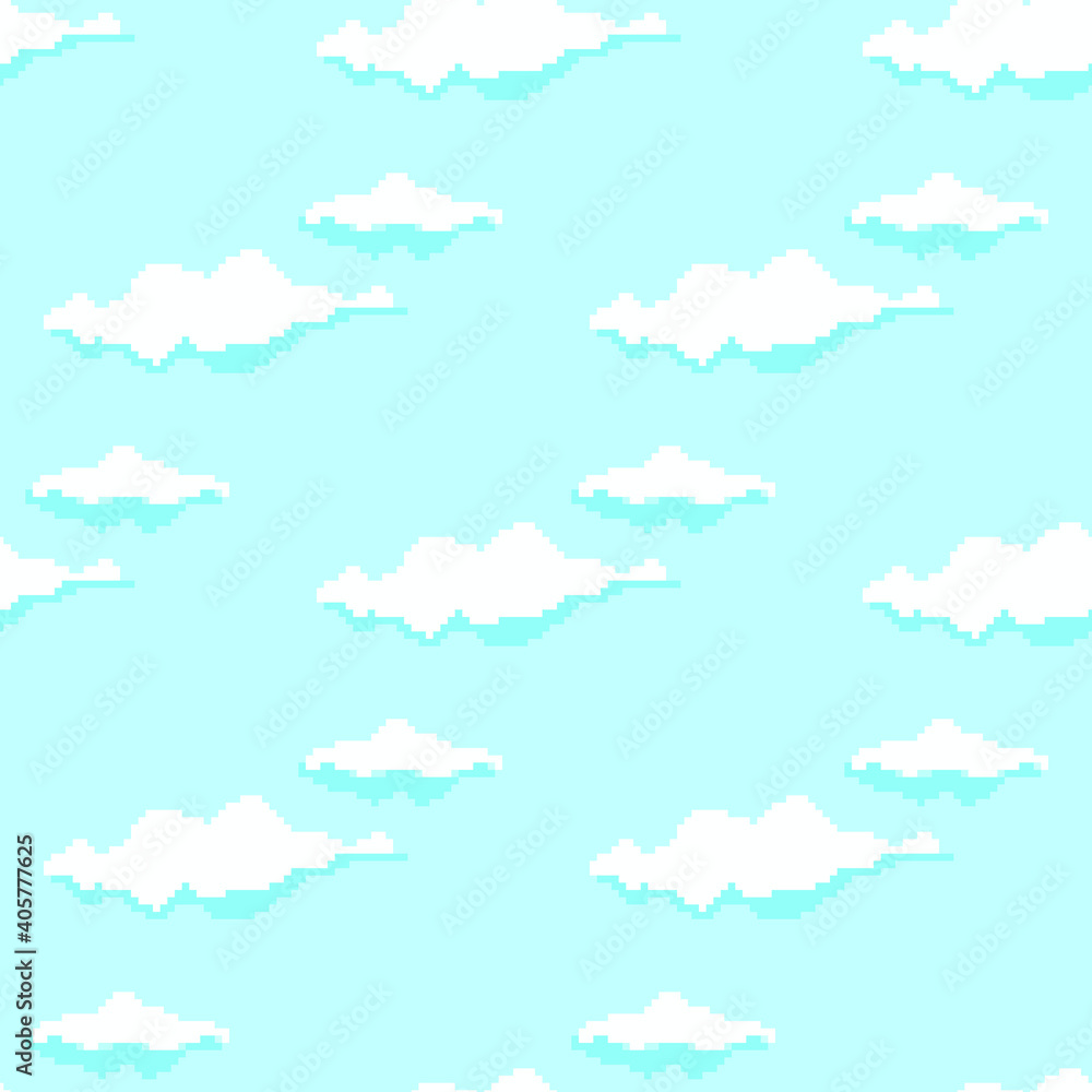 Pixel clouds, sky. Seamless pattern. Pixel art 8 bit Pixel clouds, sky. Seamless pattern. Pixel art 8 bit