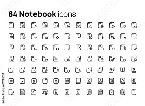 Notebook. High quality concepts of linear minimalistic flat vector icons set for web sites, interface of mobile applications and design of printed products.
