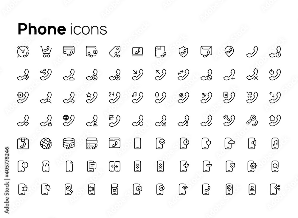 Phone. High quality concepts of linear minimalistic flat vector icons set for web sites, interface of mobile applications and design of printed products.