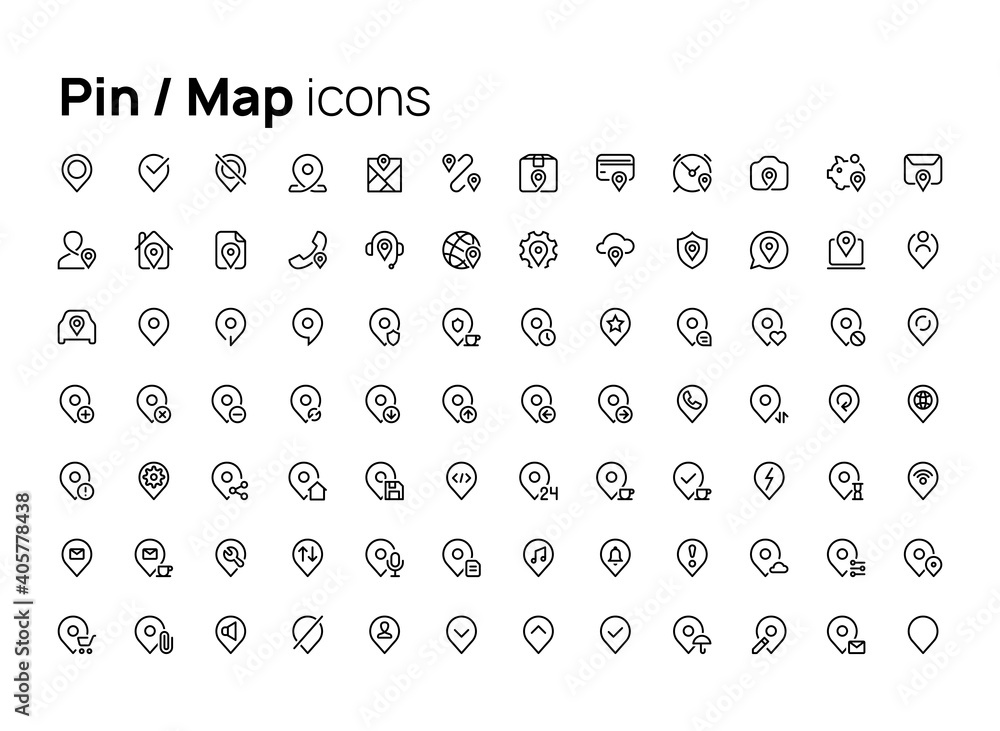Pin map labels. High quality concepts of linear minimalistic flat vector icons set for web sites, interface of mobile applications and design of printed products. Pin map labels. High quality concepts of linear minimalistic flat vector icons set for web sites, interface of mobile applications and design of printed products.