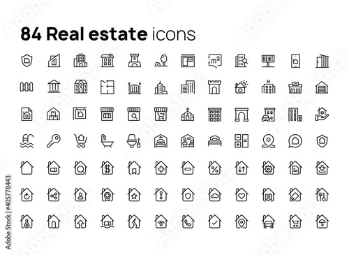 Real Estate. High quality concepts of linear minimalistic flat vector icons set for web sites, interface of mobile applications and design of printed products.