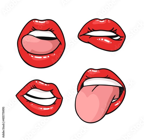 Wallpaper Mural Sexy Female Lips with Gloss Red Lipstick. Pop Art Style Vector Fashion Illustration Woman Mouth. Gestures Collection Expressing Different Emotions Torontodigital.ca