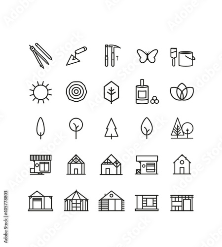 collection de symboles pour artisan charpentier, menuisier, constructeur de tiny house, 