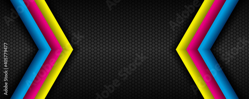 Modern material vector illustration cmyk colors with overlapped blank dark black abstract widescreen background design