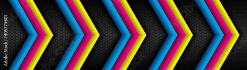 Modern material vector illustration cmyk colors with overlapped blank dark black abstract widescreen background design