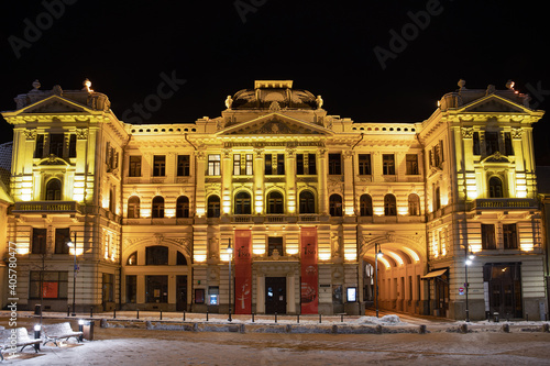 Lithuanian National Philharmonic in Vilnius  night view with snow